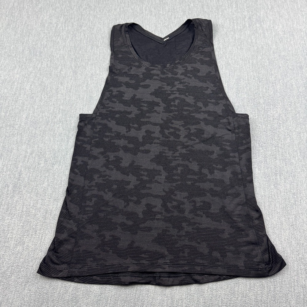 Lululemon Tank Top Women 8 Black Deep Camo Run For Days Running Mesh Lightweight